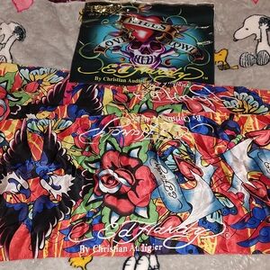 Ed Hardy Multicolor Tattoo-Inspired Scarf 100%silk.. 84 Inches L ..11 Inches W